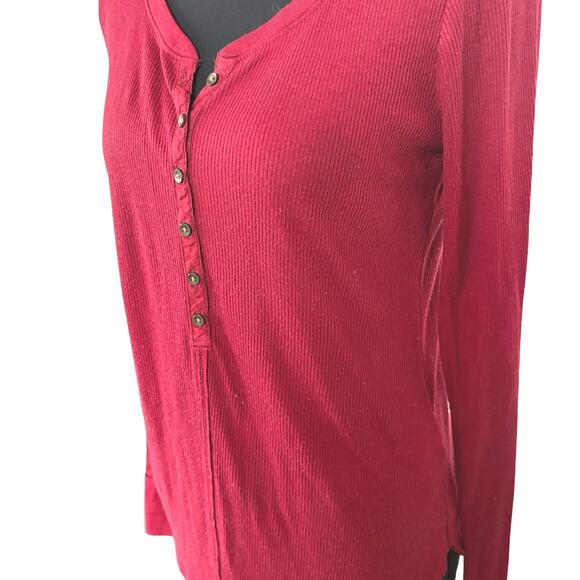Y2K Abercrombie & Fitch Ribbed Henley Top Elena Gilbert Red Casual Preppy Medium - Picture 3 of 8